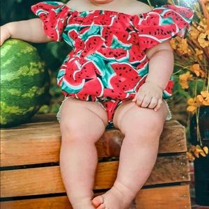 Watermelon Off the Shoulder Romper w/headband-EUC